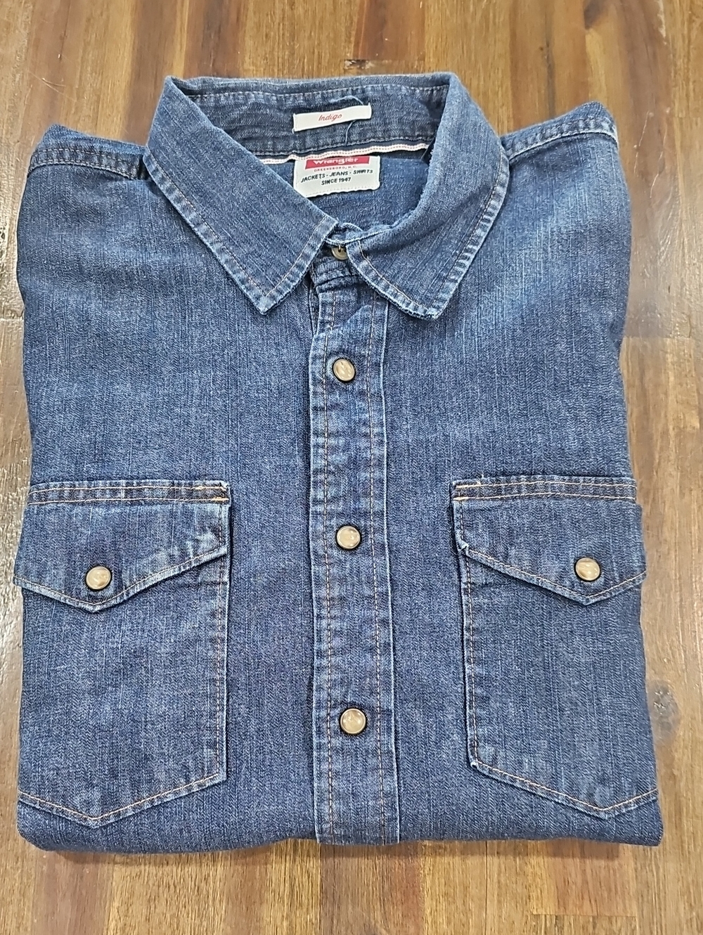 Wrangler Indigo Denim Snap Button-Front Shirt